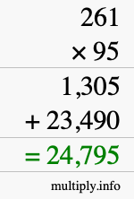 How to calculate 261 times 95 using long multiplication