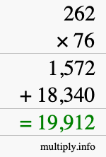 How to calculate 262 times 76 using long multiplication