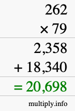 How to calculate 262 times 79 using long multiplication