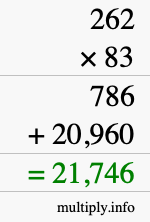 How to calculate 262 times 83 using long multiplication