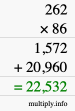 How to calculate 262 times 86 using long multiplication How to calculate 262 times 86 using long multiplication