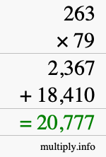 How to calculate 263 times 79 using long multiplication