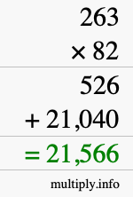 How to calculate 263 times 82 using long multiplication