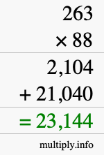 How to calculate 263 times 88 using long multiplication