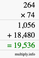 How to calculate 264 times 74 using long multiplication
