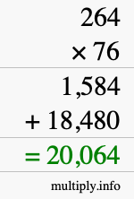 How to calculate 264 times 76 using long multiplication