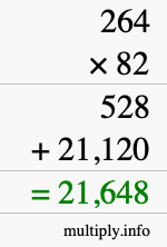 How to calculate 264 times 82 using long multiplication