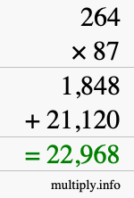 How to calculate 264 times 87 using long multiplication
