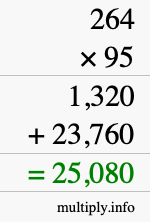 How to calculate 264 times 95 using long multiplication
