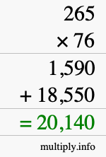 How to calculate 265 times 76 using long multiplication