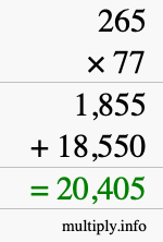 How to calculate 265 times 77 using long multiplication