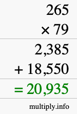 How to calculate 265 times 79 using long multiplication