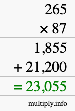 How to calculate 265 times 87 using long multiplication