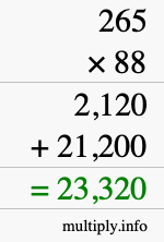 How to calculate 265 times 88 using long multiplication