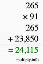 How to calculate 265 times 91 using long multiplication