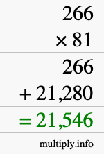 How to calculate 266 times 81 using long multiplication
