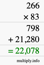 How to calculate 266 times 83 using long multiplication