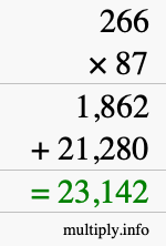 How to calculate 266 times 87 using long multiplication