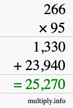How to calculate 266 times 95 using long multiplication