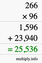 How to calculate 266 times 96 using long multiplication