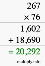 How to calculate 267 times 76 using long multiplication