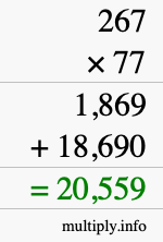 How to calculate 267 times 77 using long multiplication