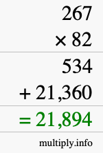 How to calculate 267 times 82 using long multiplication