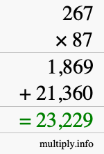 How to calculate 267 times 87 using long multiplication