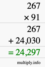 How to calculate 267 times 91 using long multiplication