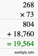 How to calculate 268 times 73 using long multiplication