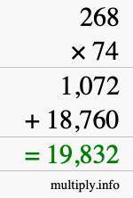 How to calculate 268 times 74 using long multiplication