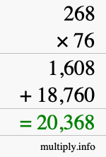 How to calculate 268 times 76 using long multiplication