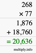 How to calculate 268 times 77 using long multiplication