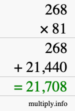 How to calculate 268 times 81 using long multiplication