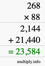 How to calculate 268 times 88 using long multiplication