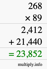 How to calculate 268 times 89 using long multiplication
