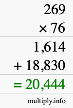How to calculate 269 times 76 using long multiplication