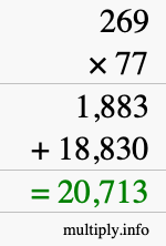 How to calculate 269 times 77 using long multiplication