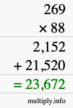 How to calculate 269 times 88 using long multiplication