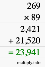 How to calculate 269 times 89 using long multiplication