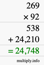 How to calculate 269 times 92 using long multiplication