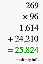 How to calculate 269 times 96 using long multiplication