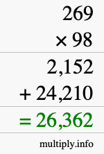 How to calculate 269 times 98 using long multiplication