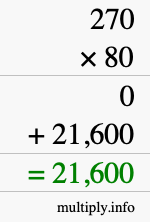 How to calculate 270 times 80 using long multiplication How to calculate 270 times 80 using long multiplication