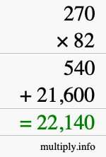 How to calculate 270 times 82 using long multiplication