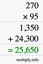 How to calculate 270 times 95 using long multiplication