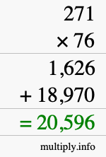 How to calculate 271 times 76 using long multiplication