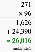 How to calculate 271 times 96 using long multiplication