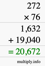 How to calculate 272 times 76 using long multiplication