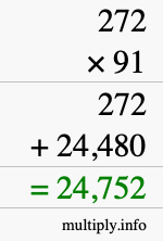 How to calculate 272 times 91 using long multiplication